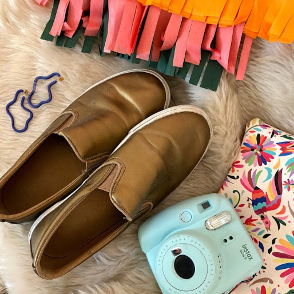 gold slip ons